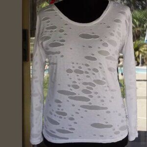 western White distressed patch work top